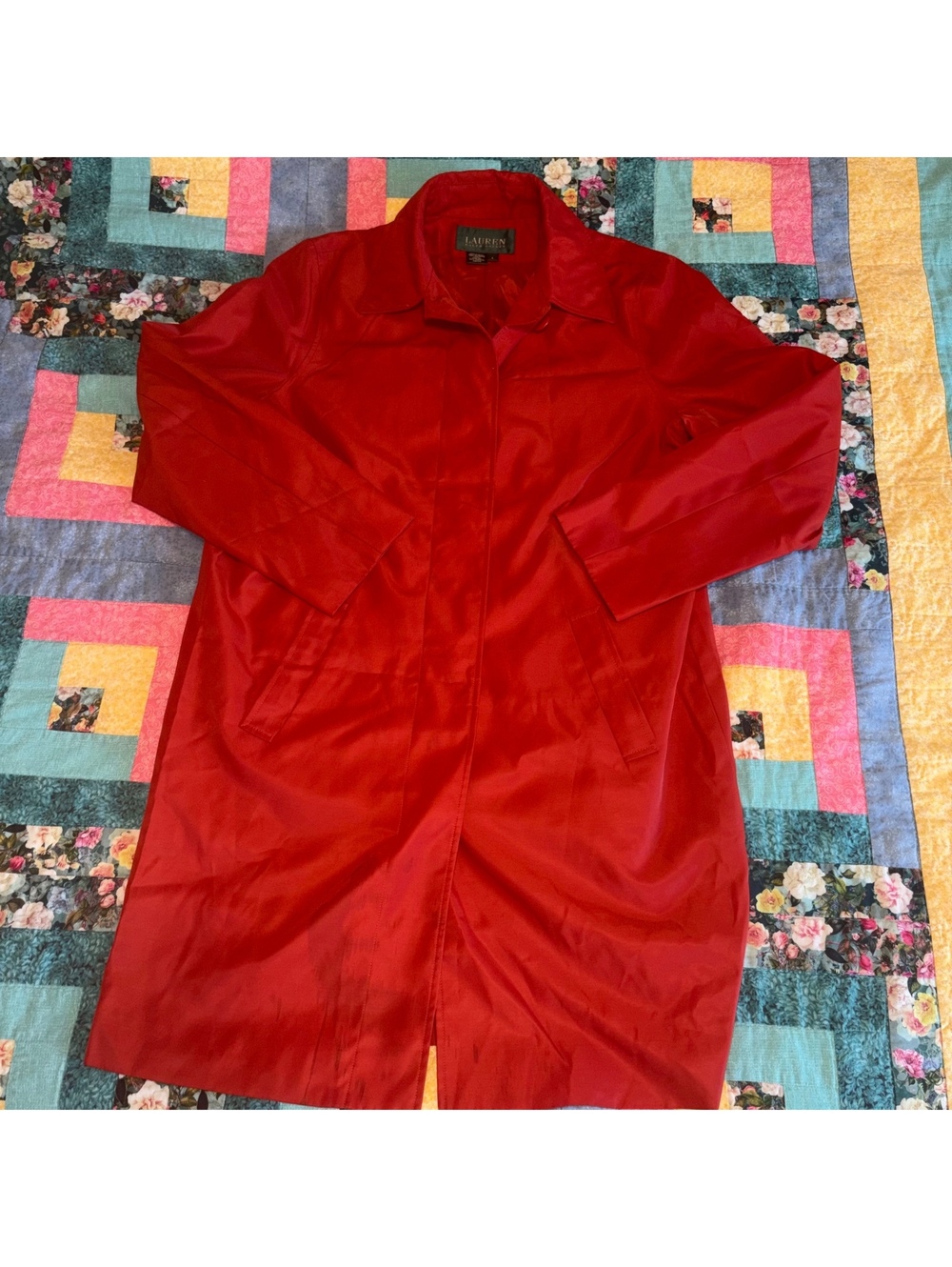 Lauren Ralph Lauren Vintage Red Polyester Trench Coat, Woman’s Size Large - Picture 2 of 9